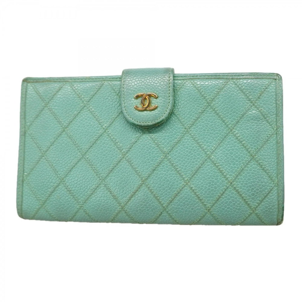 CHANEL Green Caviar Leather Wallet